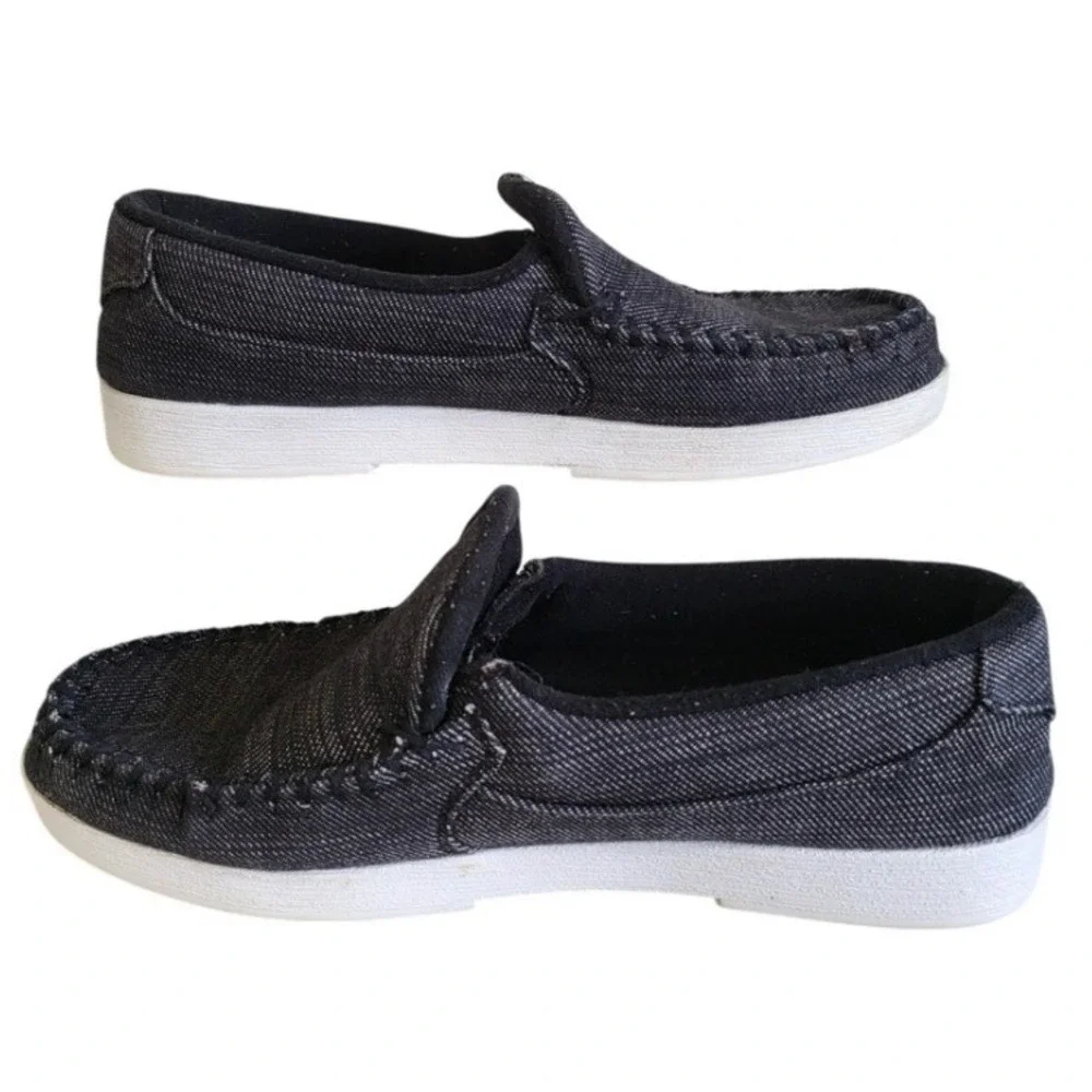 DC Villain TX Men's Size 12 Black Denim Moc Toe Slip-On Skate Shoes
